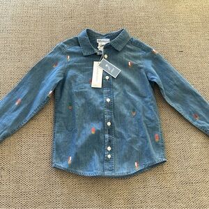 NWT Jacadi Paris Boys Chemise Dress Shirt SZ 4T Long Sleeve Blue Button Closure